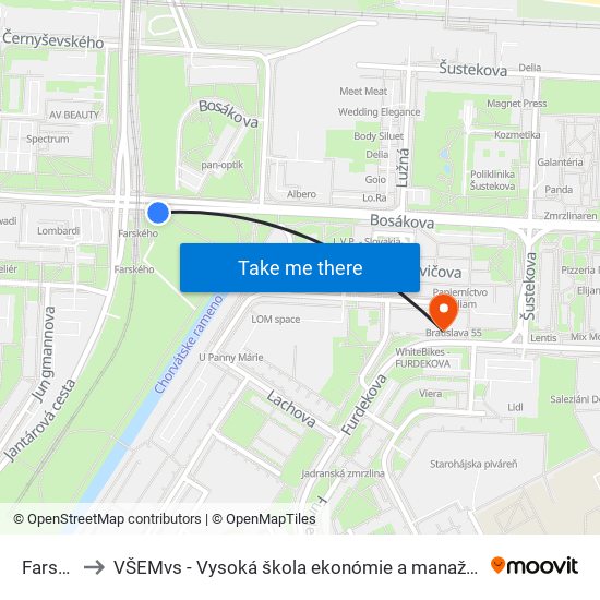 Farského to VŠEMvs - Vysoká škola ekonómie a manažmentu verejnej správy map