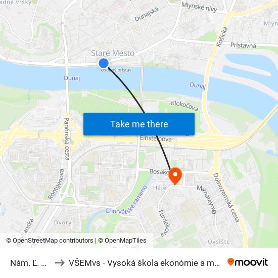 Nám. Ľ. Štúra (X) to VŠEMvs - Vysoká škola ekonómie a manažmentu verejnej správy map