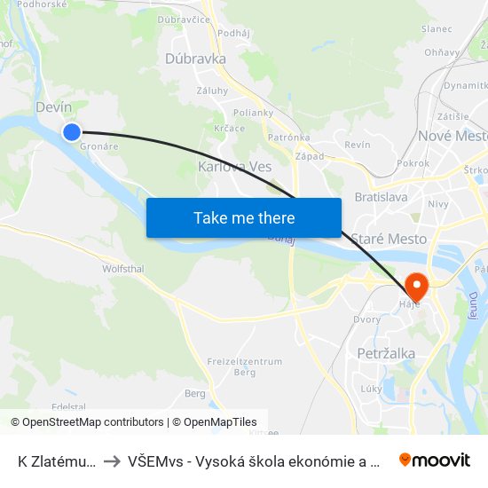 K Zlatému Rohu (X) to VŠEMvs - Vysoká škola ekonómie a manažmentu verejnej správy map