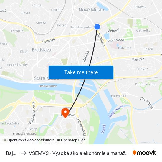 Bajkalská to VŠEMVS - Vysoká škola ekonómie a manažmentu, verejnej správy v Bratislave map