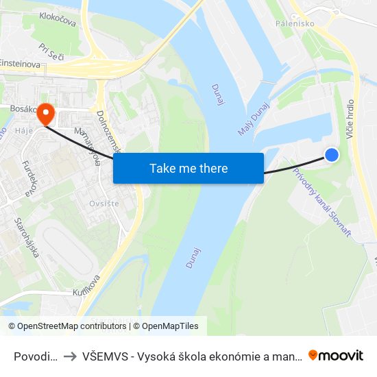 Povodie Dunaja to VŠEMVS - Vysoká škola ekonómie a manažmentu, verejnej správy v Bratislave map
