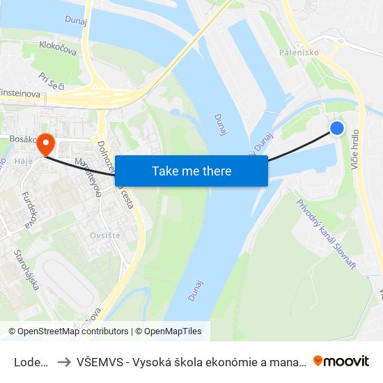 Lodenica (X) to VŠEMVS - Vysoká škola ekonómie a manažmentu, verejnej správy v Bratislave map