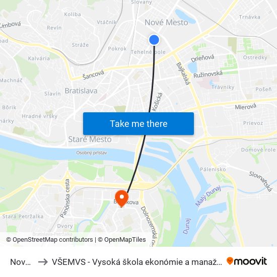 Nová Doba to VŠEMVS - Vysoká škola ekonómie a manažmentu, verejnej správy v Bratislave map
