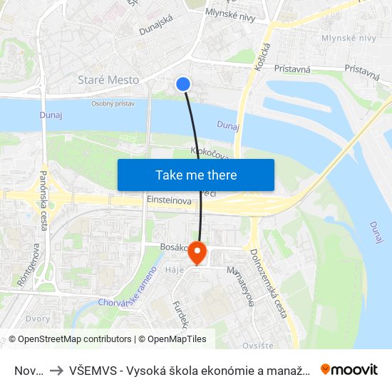 Nové Snd to VŠEMVS - Vysoká škola ekonómie a manažmentu, verejnej správy v Bratislave map