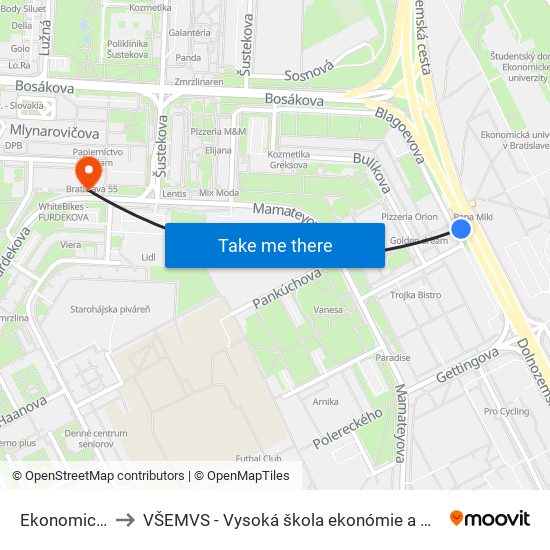 Ekonomická Univerzita to VŠEMVS - Vysoká škola ekonómie a manažmentu, verejnej správy v Bratislave map