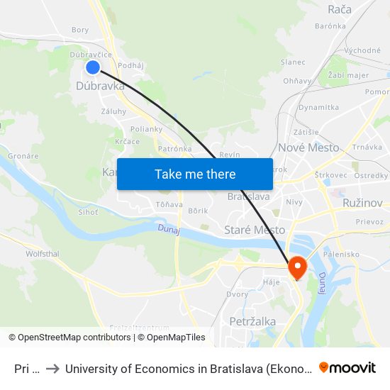 Pri Kríži to University of Economics in Bratislava (Ekonomická univerzita v Bratislave) map
