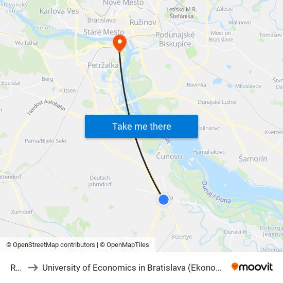 Rajka to University of Economics in Bratislava (Ekonomická univerzita v Bratislave) map