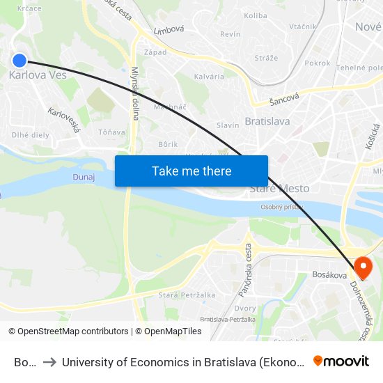 Borská to University of Economics in Bratislava (Ekonomická univerzita v Bratislave) map