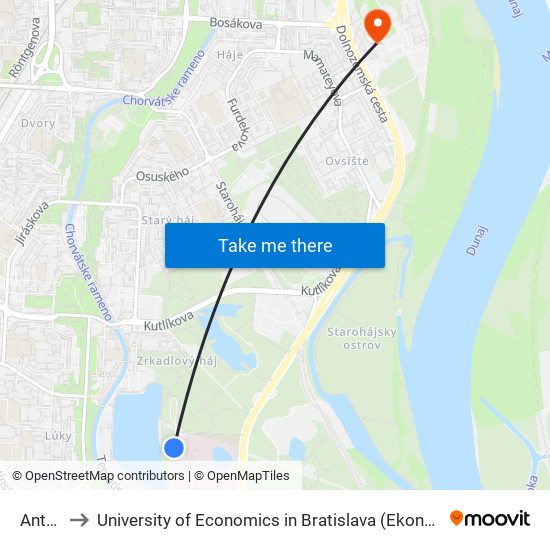 Antolská to University of Economics in Bratislava (Ekonomická univerzita v Bratislave) map