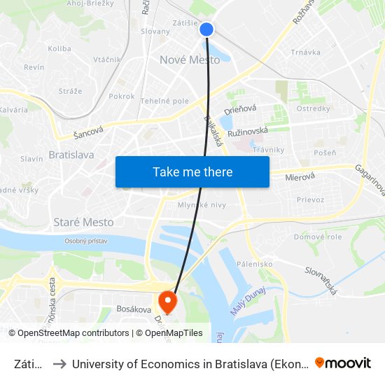 Zátišie (X) to University of Economics in Bratislava (Ekonomická univerzita v Bratislave) map