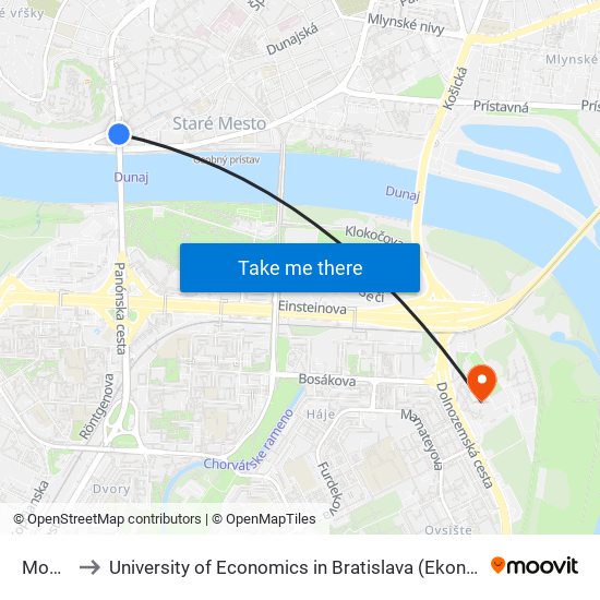 Most Snp to University of Economics in Bratislava (Ekonomická univerzita v Bratislave) map