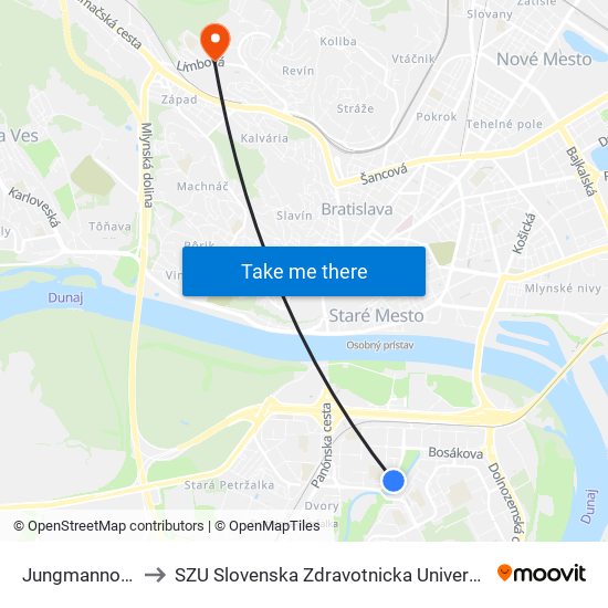 Jungmannova to SZU Slovenska Zdravotnicka Univerzita map