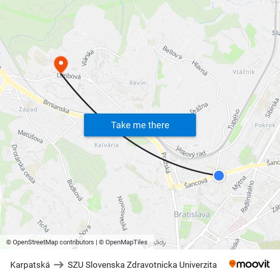 Karpatská to SZU Slovenska Zdravotnicka Univerzita map