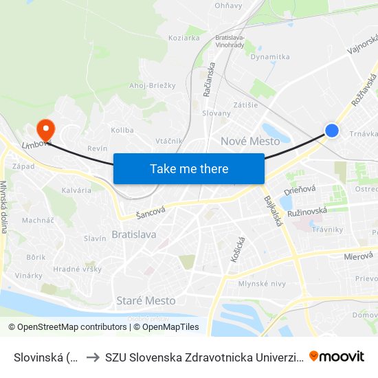 Slovinská (X) to SZU Slovenska Zdravotnicka Univerzita map