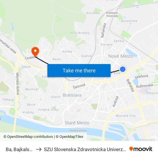 Ba, Bajkalská to SZU Slovenska Zdravotnicka Univerzita map