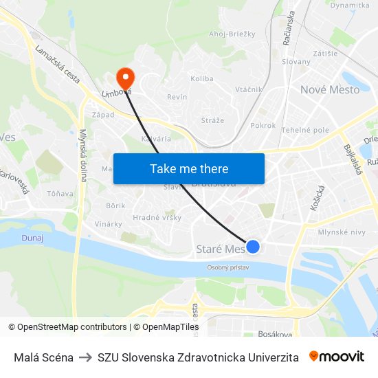 Malá Scéna to SZU Slovenska Zdravotnicka Univerzita map