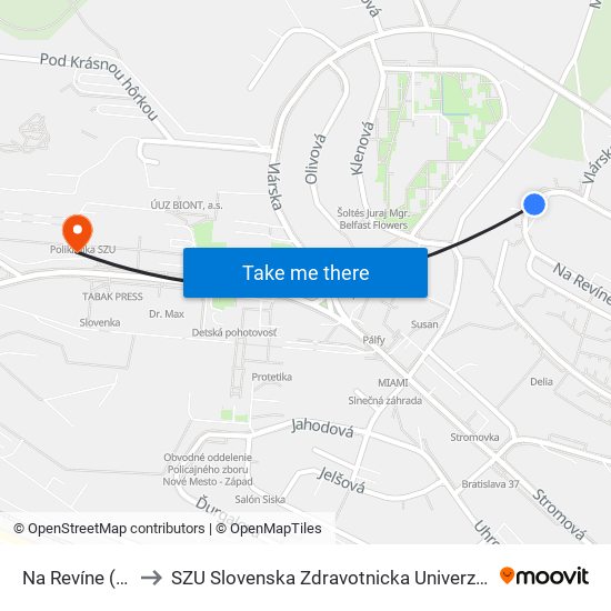 Na Revíne (X) to SZU Slovenska Zdravotnicka Univerzita map