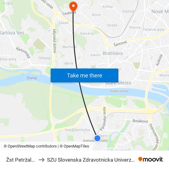 Žst Petržalka to SZU Slovenska Zdravotnicka Univerzita map