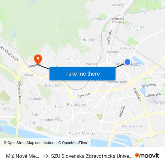 Miú Nové Mesto to SZU Slovenska Zdravotnicka Univerzita map