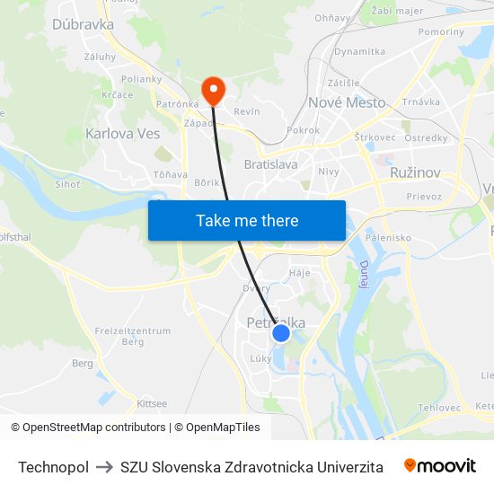 Technopol to SZU Slovenska Zdravotnicka Univerzita map