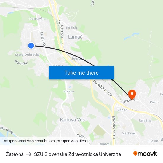 Žatevná to SZU Slovenska Zdravotnicka Univerzita map