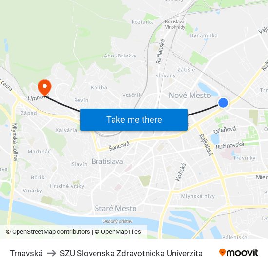 Trnavská to SZU Slovenska Zdravotnicka Univerzita map