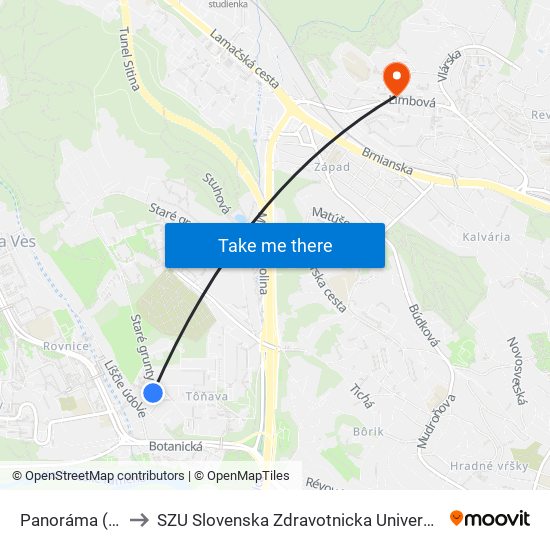 Panoráma (X) to SZU Slovenska Zdravotnicka Univerzita map