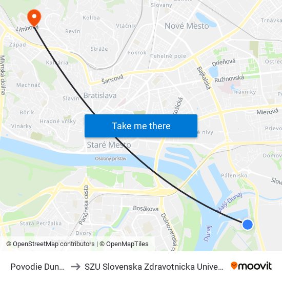 Povodie Dunaja to SZU Slovenska Zdravotnicka Univerzita map