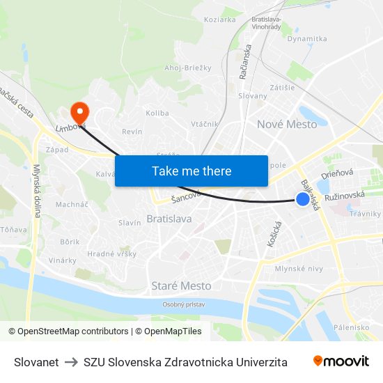 Slovanet to SZU Slovenska Zdravotnicka Univerzita map