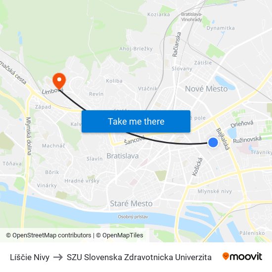 Líščie Nivy to SZU Slovenska Zdravotnicka Univerzita map