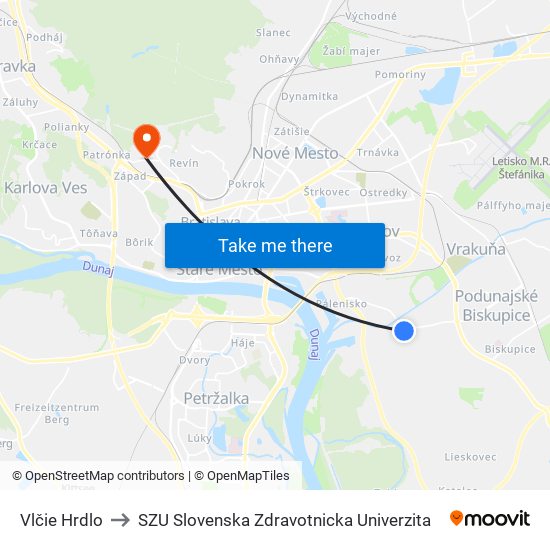 Vlčie Hrdlo to SZU Slovenska Zdravotnicka Univerzita map