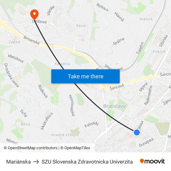 Mariánska to SZU Slovenska Zdravotnicka Univerzita map