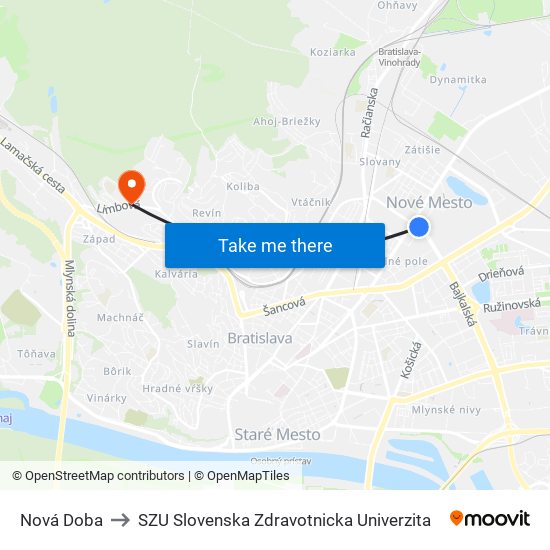 Nová Doba to SZU Slovenska Zdravotnicka Univerzita map