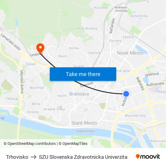 Trhovisko to SZU Slovenska Zdravotnicka Univerzita map