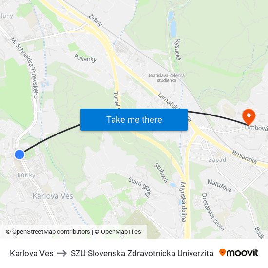 Karlova Ves to SZU Slovenska Zdravotnicka Univerzita map