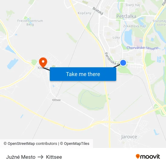 Južné Mesto to Kittsee map