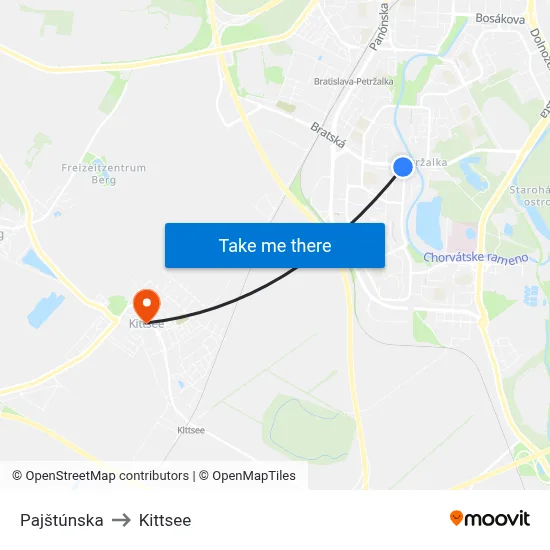 Pajštúnska to Kittsee map