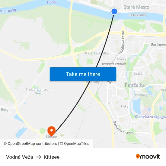 Vodná Veža to Kittsee map