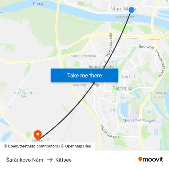 Šafárikovo Nám. to Kittsee map