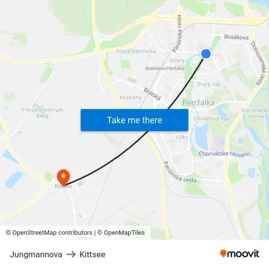 Jungmannova to Kittsee map