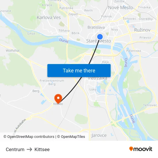 Centrum to Kittsee map