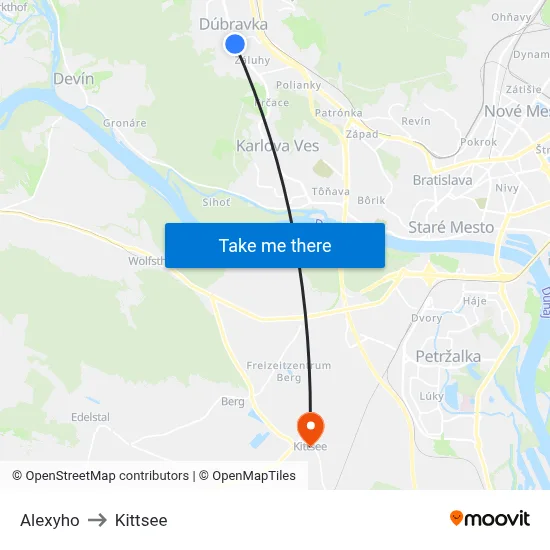 Alexyho to Kittsee map