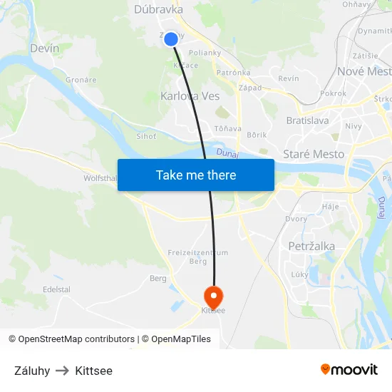 Záluhy to Kittsee map