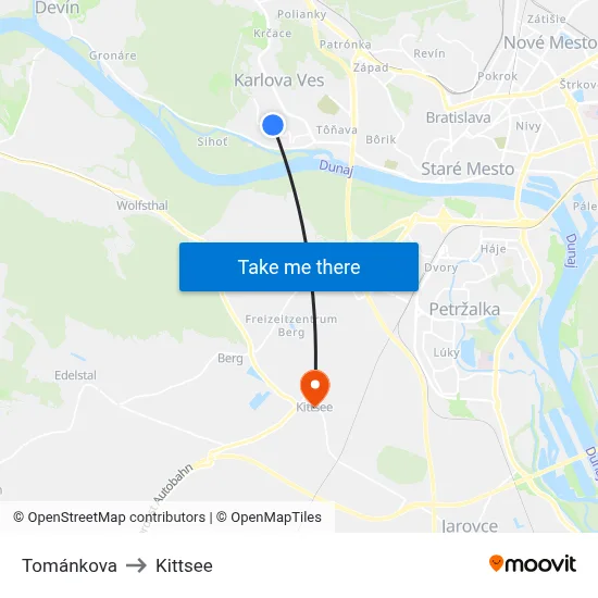 Tománkova to Kittsee map