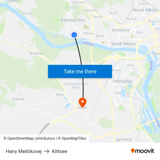Hany Meličkovej to Kittsee map