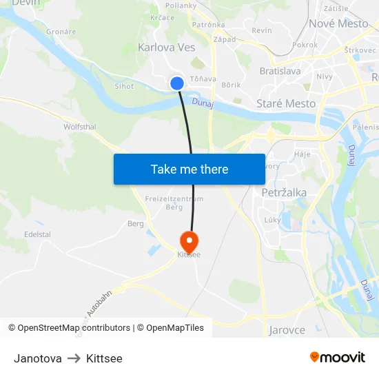 Janotova to Kittsee map