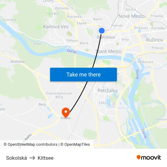 Sokolská to Kittsee map