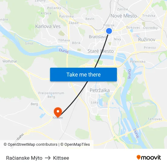 Račianske Mýto to Kittsee map