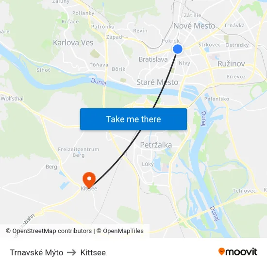 Trnavské Mýto to Kittsee map