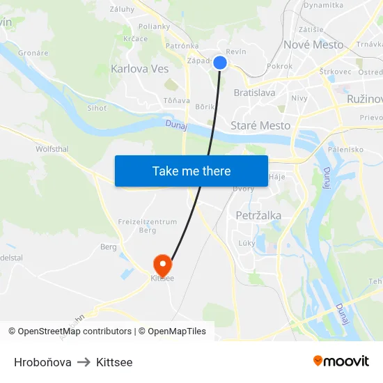 Hroboňova to Kittsee map